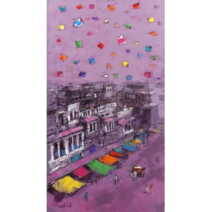 Zahid Saleem, 18 x 36 Inch, Acrylic on Canvas, Cityscape Painting, AC-ZS-187